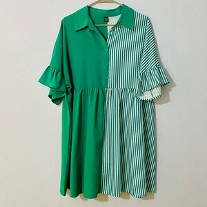 SHEIN Green Midi Sundress with Flutter Sleeves and Notched Collar